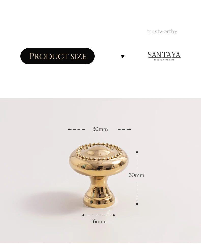 Solid Brass Bright Gold Knob