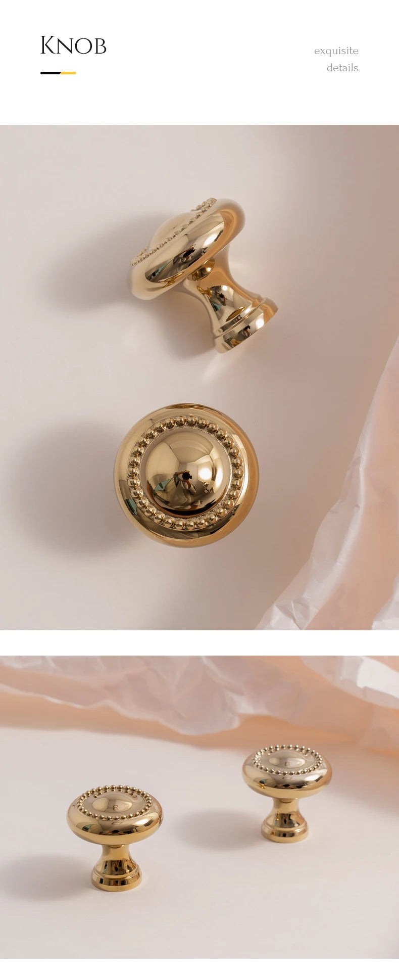 Solid Brass Bright Gold Knob